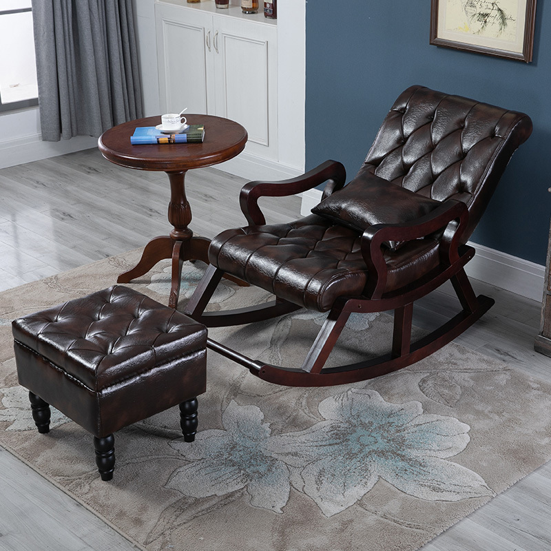 寻木匠北欧阳台不倒翁摇椅躺椅大人家用休闲皮老人实木午休沙发椅摇