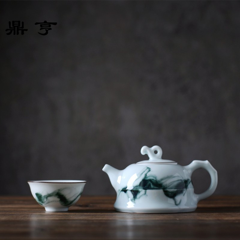 鼎亨远山茶壶 水墨风格茶具 景德镇陶瓷白色茶壶 礼品茶具定制