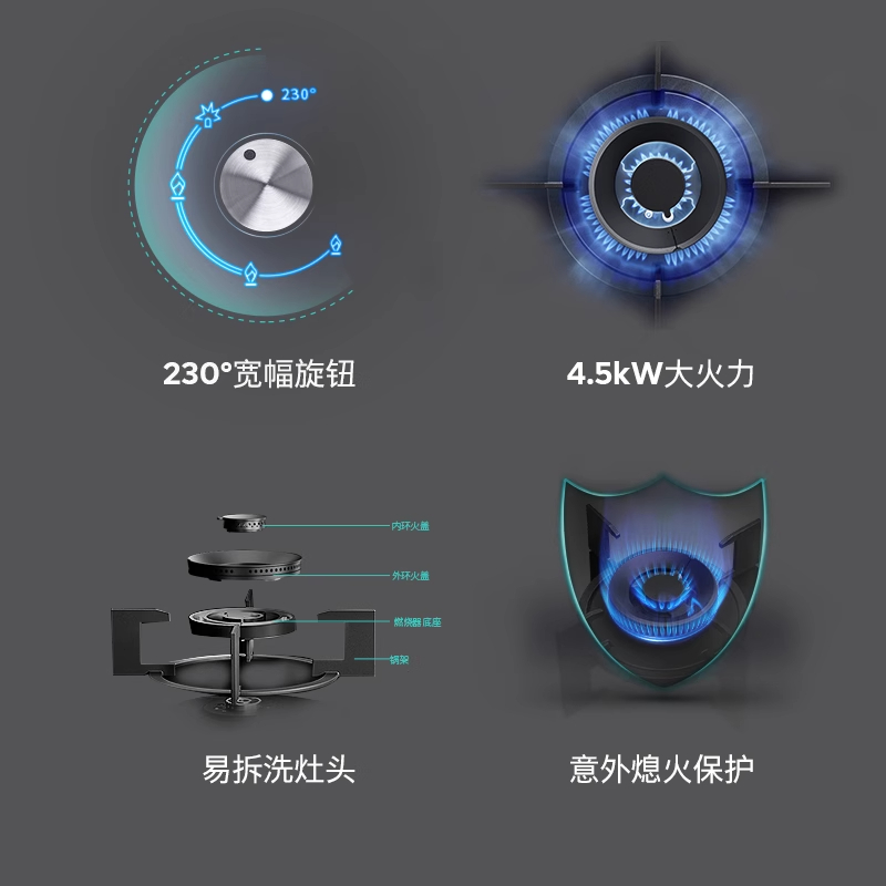 西门子 4.5kw 燃气灶 嵌入式天然气灶具 台式双灶 玻璃面板 熄火保护 ER77GA23MP高清大图