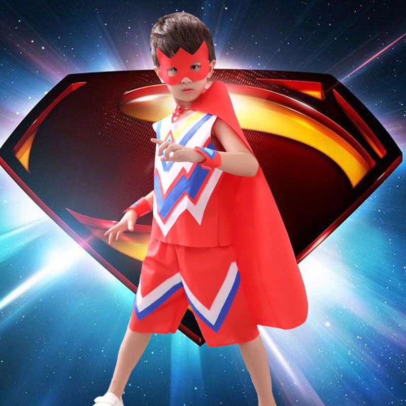 六一儿童环保服装走秀手工衣服男幼儿园亲子时装走秀奥特曼演出服蓝色