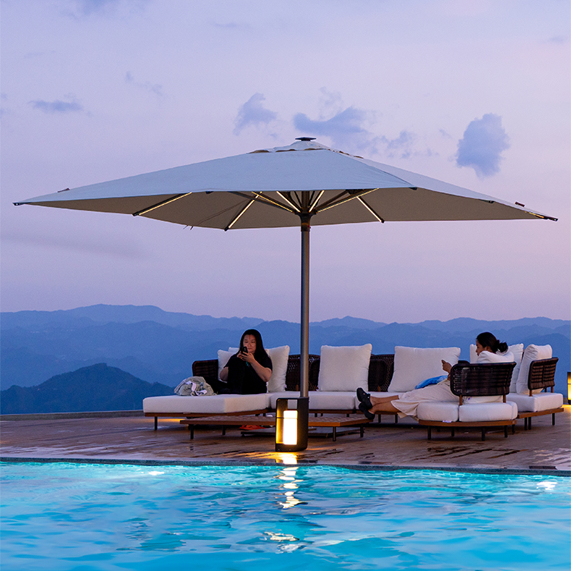 紫叶大型落地遮阳伞户外伞遮阳棚大伞停车景区商用店铺门口太阳伞 【普罗旺斯】枪灰色3.5x4.5米【配固定脚桶，不含底座】