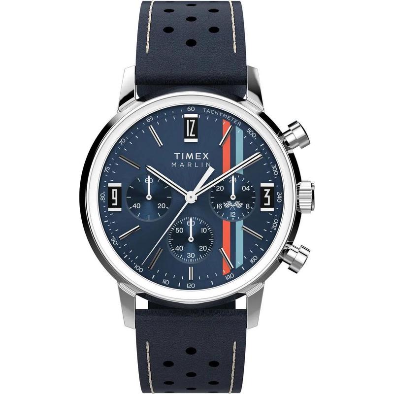 天美时(Timex)石英表复古军表蓝盘条纹轻便耐用防水表