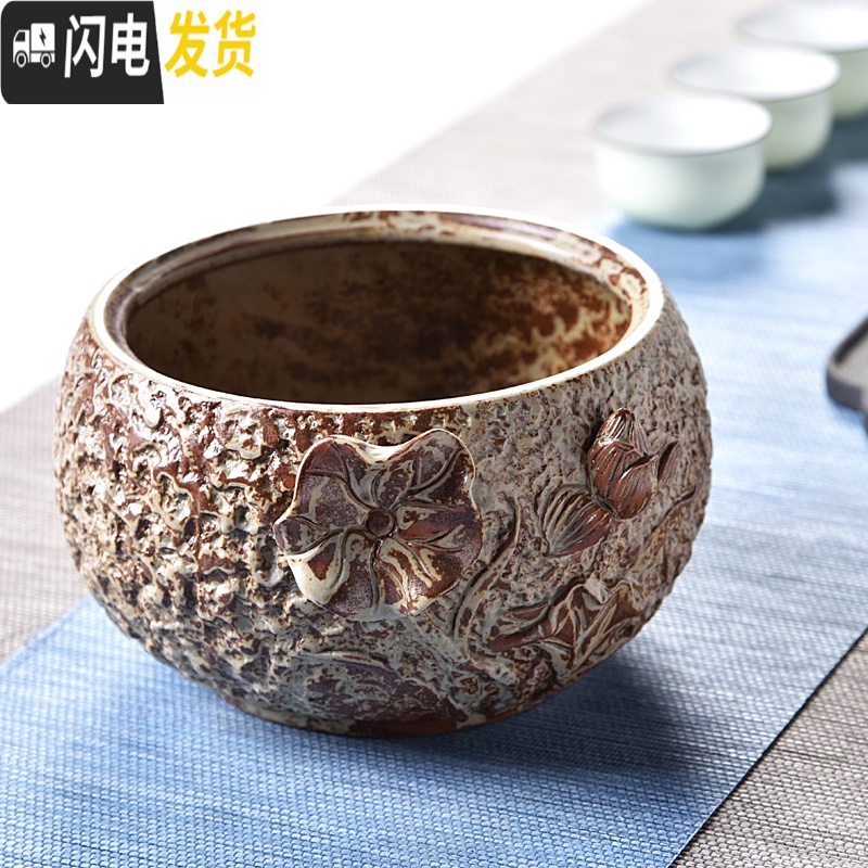 三维工匠水仙花盆陶瓷无孔铜钱碗莲睡莲水培绿萝容器大号玻璃多肉盆批发 粗陶茶洗-喜上眉梢 大花盆容器高清大图