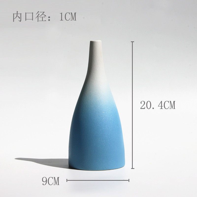 ins风北欧渐变陶瓷花瓶客厅插花工艺摆件清新干花装饰工艺品 三维工匠