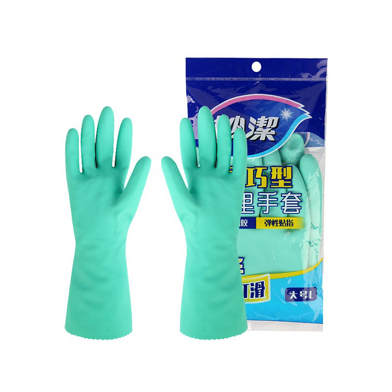 妙洁防水乳胶手套 家务清洁洗碗洗衣劳保手套 加厚耐用保暖防滑_932手套绿色 L