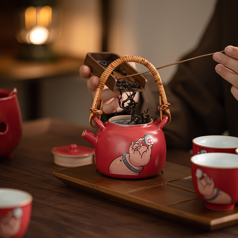 苏氏陶瓷/SUSHI CERAMICS J1115 走进故宫恭喜发财提梁温茶小套装 (单位:套)高清大图