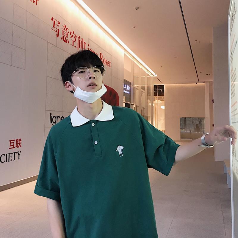 2018夏季年轻刺绣宽松短袖Polo衫翻领T恤 圆领男装体恤衫学生帅气