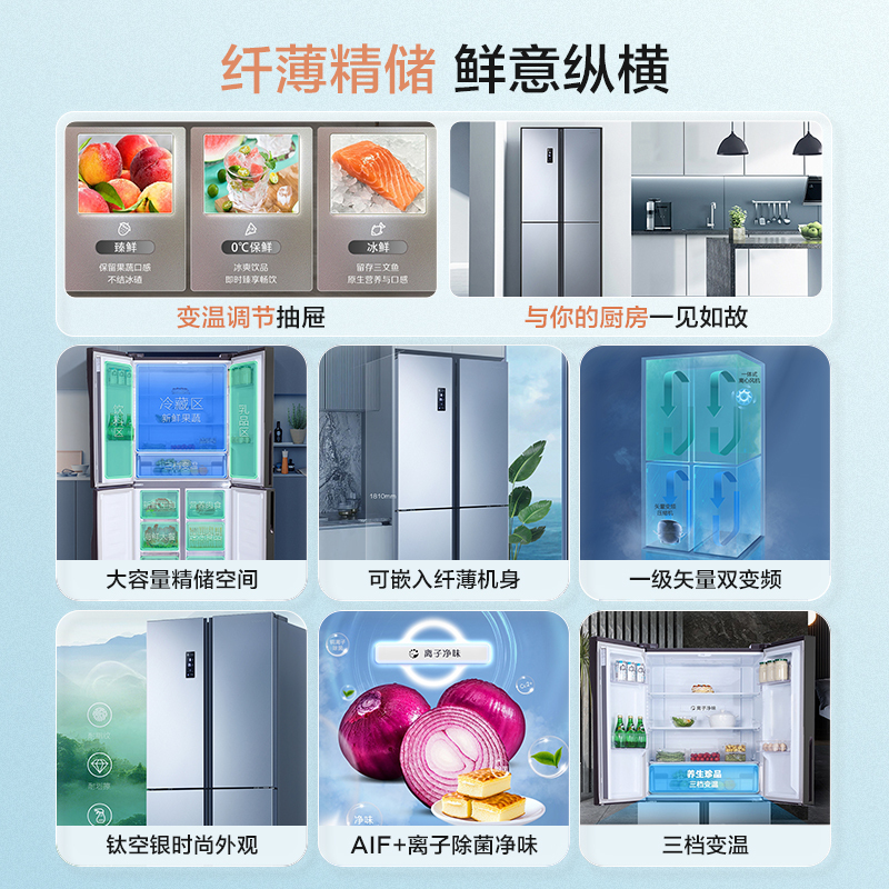 容声(Ronshen)426升 十字对开门多门四门变频电冰箱 三档变温 多维养鲜 节能家用BCD-426WD12FP