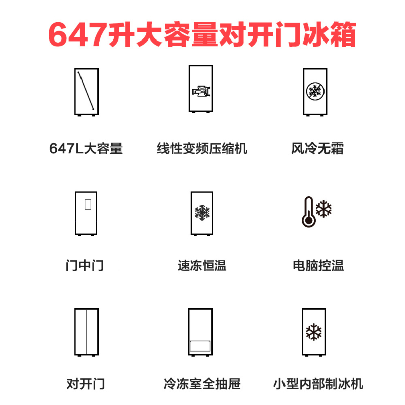 LG冰箱GR-M2471PSF 647L 风冷对开门冰箱 线性变频压缩机 门中门 小型内部制冰机 快速冷冻 电脑控温