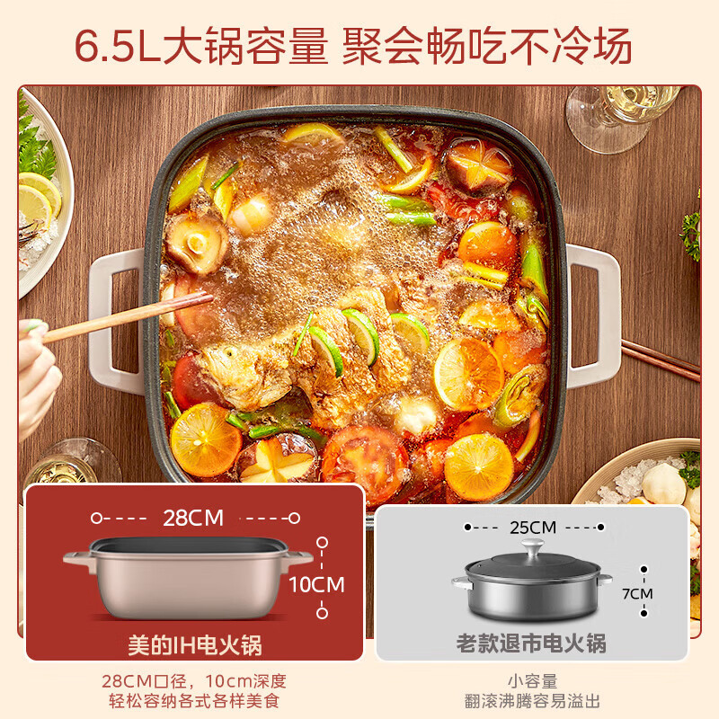 美的(Midea)电磁炉 电火锅IH加热速沸系列 家用火锅专用锅电煮锅 6.5L大容量 HGE22BF08高清大图