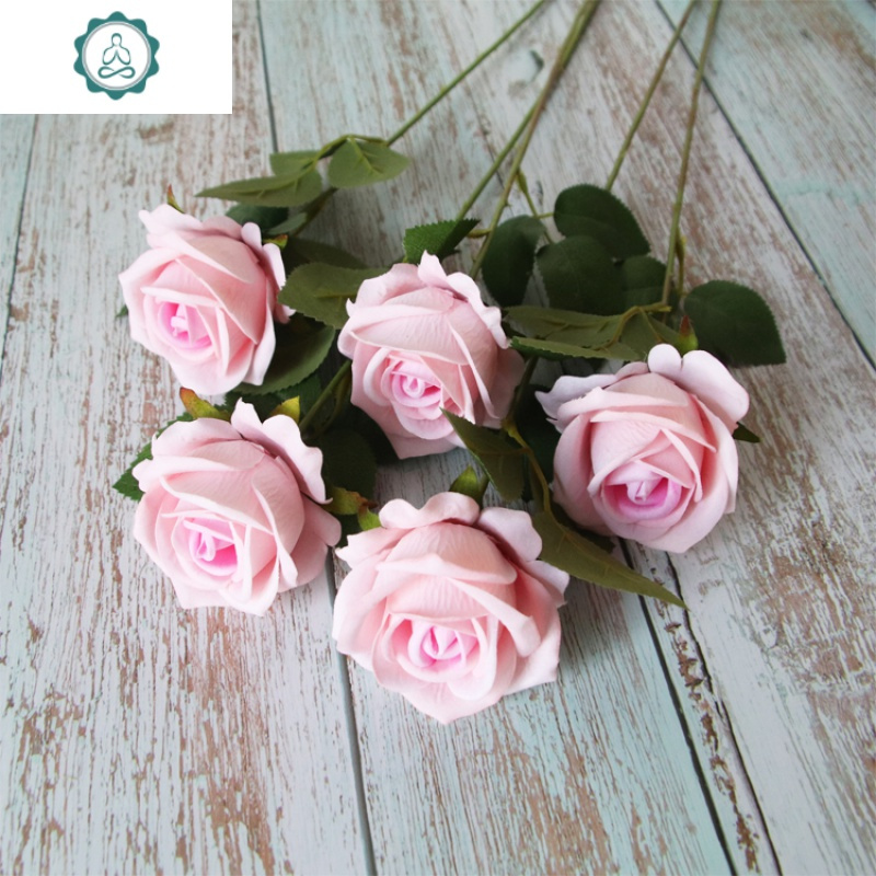 仿真玫瑰花单支假玫瑰花客厅装饰花绒布红玫瑰仿真花束绢花封后粉色5
