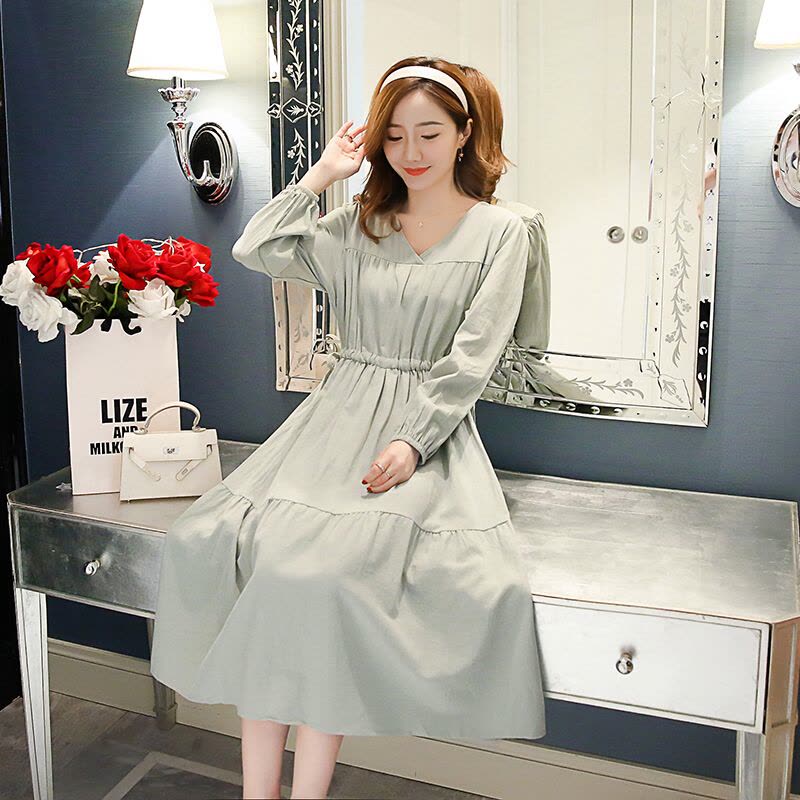 迪鲁奥(DILUAO)孕妇裙2021时尚长袖连衣裙中长款外出女辣妈A字裙孕妇裙图片