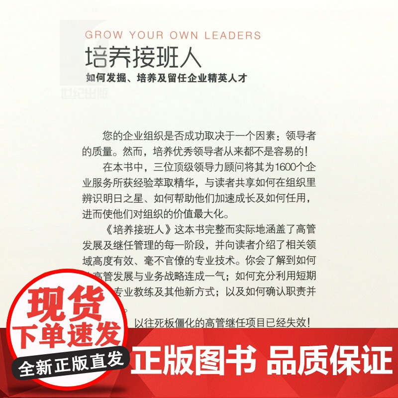 培养接班人--如何挖掘、培养并留任企业精英人才(DDI睿智HR书架)企业高管 人力资源行政管理 上海远东 世纪出版高清大图