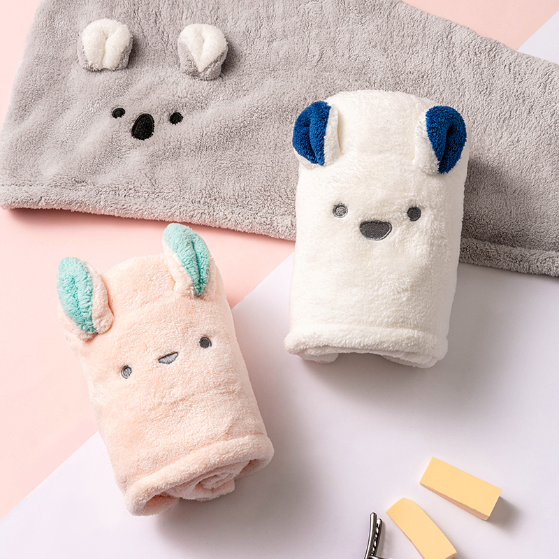 名创优品(miniso) 柔软小动物干发帽柔软浴室女吸水速干成人擦头发[白熊]