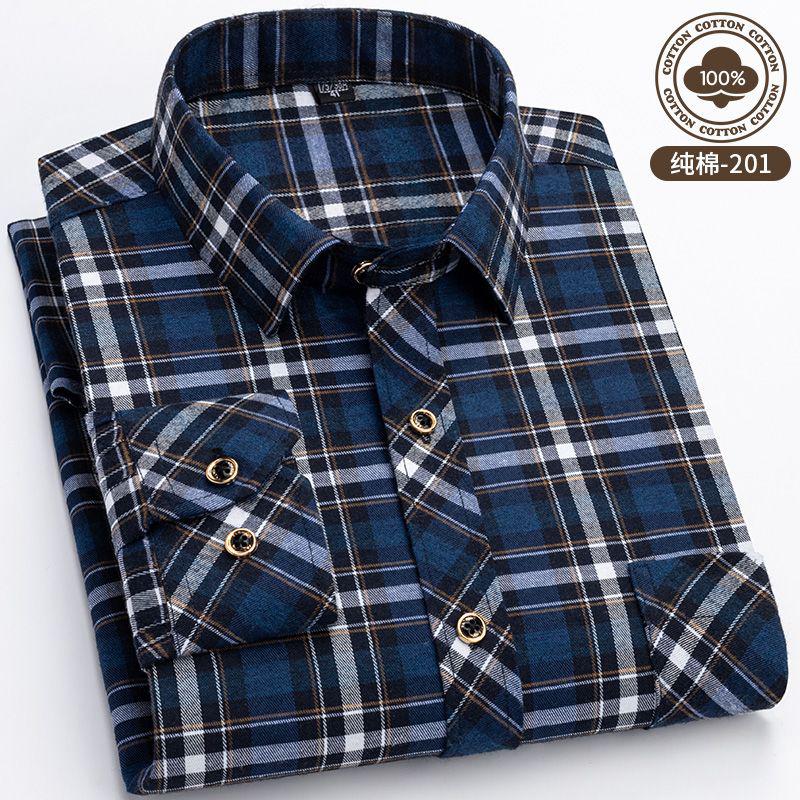 新款男长袖衬衫男中老年加肥加大码宽松休闲直摆衬衣高清大图