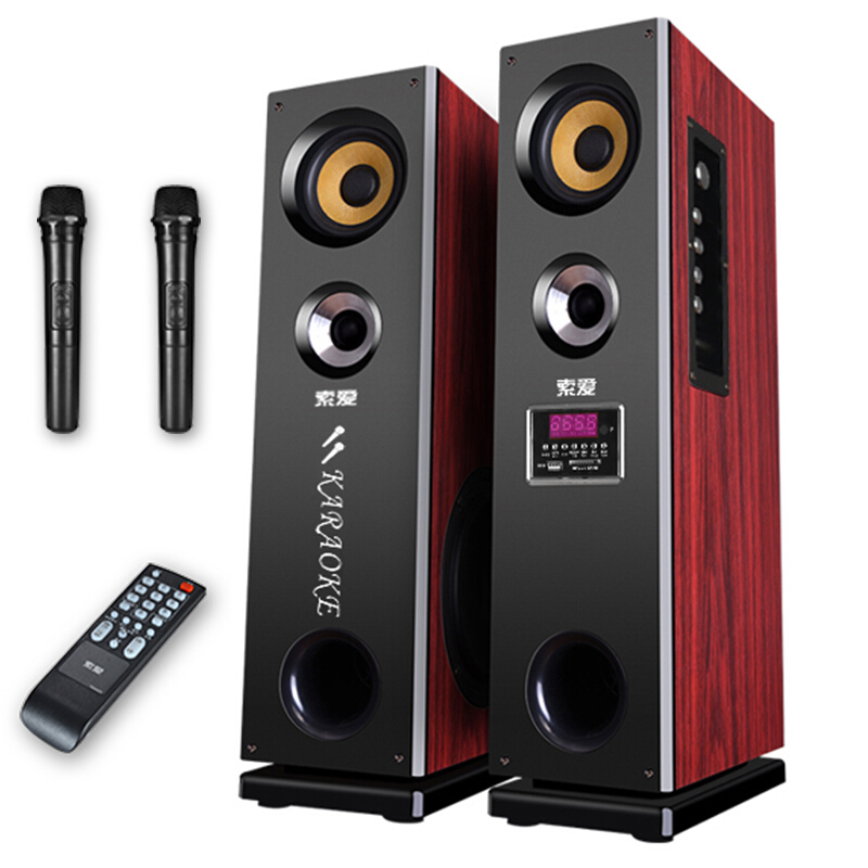 索爱(soaiy)家用多媒体有源蓝牙电视音箱 低音炮2.0木质组合套装音响插卡播放器家庭影院K歌