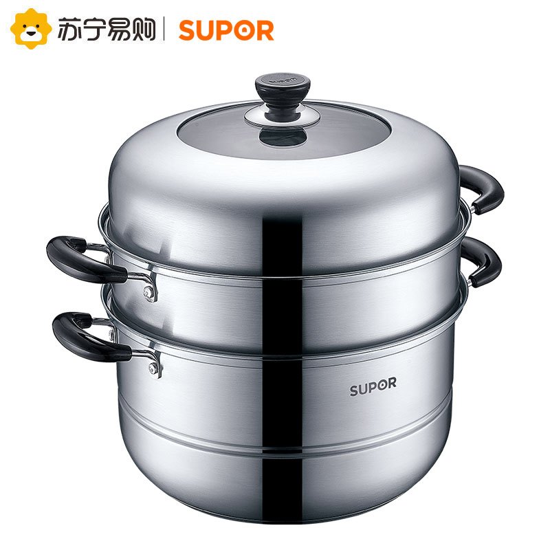 苏泊尔(SUPOR) 蒸锅 二层不锈钢蒸笼加厚复底大蒸锅 蒸馒头蒸鱼蒸馍蒸菜 家用汤锅 28cm口径SZ28CA1高清大图