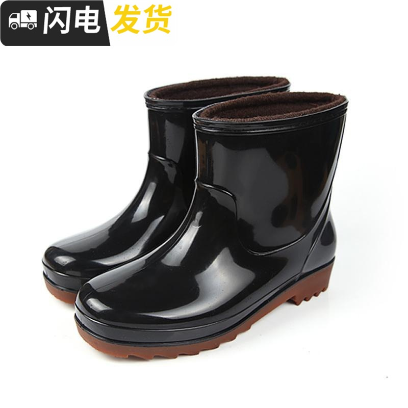 启如男士雨鞋580097378601 秋冬男雨鞋中筒夹棉保暖鞋特大码防雨靴