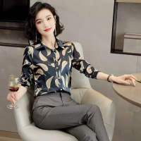 [高端品质]衬衫女长袖气质2020春季上衣新款衬衣女中老年妈妈装 树叶花 M [建议80-90]