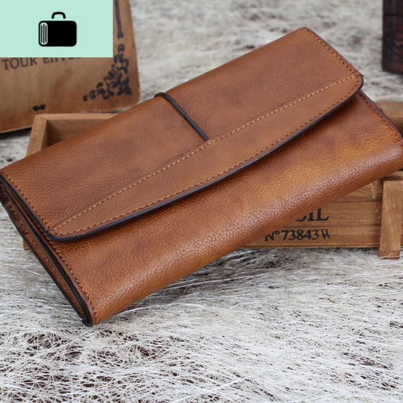 女士手工皮夹女牛皮钱夹女复古皮钱包女长款拉链日韩2020新款女NEW LAKE图片