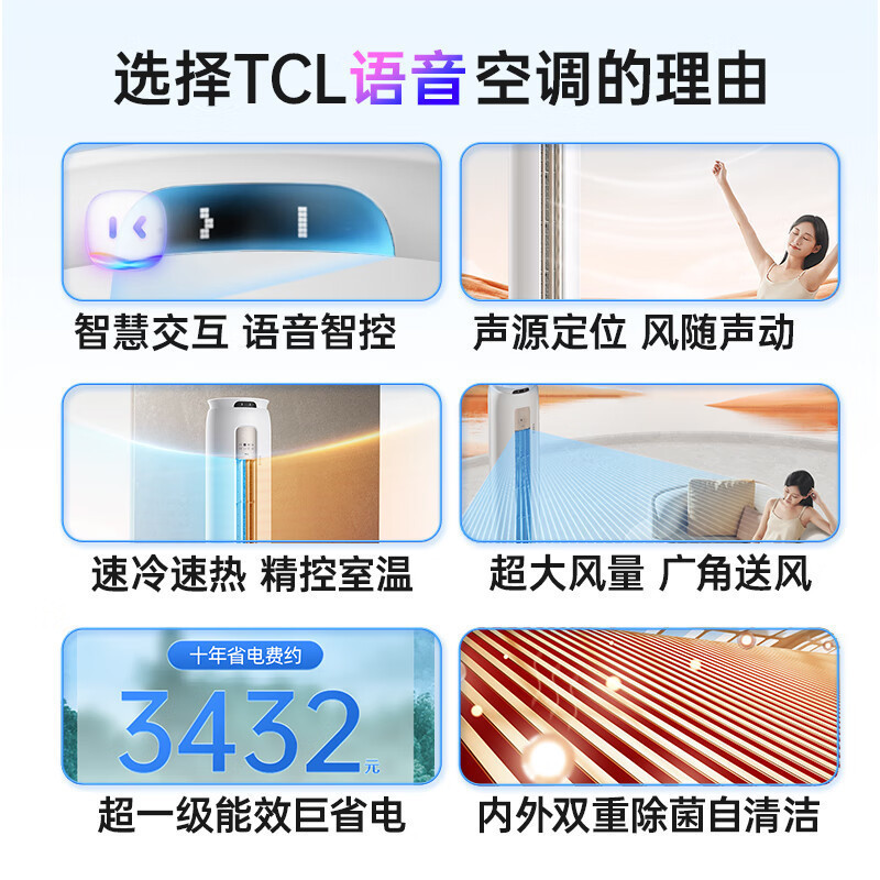 TCL空调KFR-51LW/RT7Ga+B1 大2匹 小金聆 智能语音控制 新一级变频冷暖 空调立式 客厅柜机