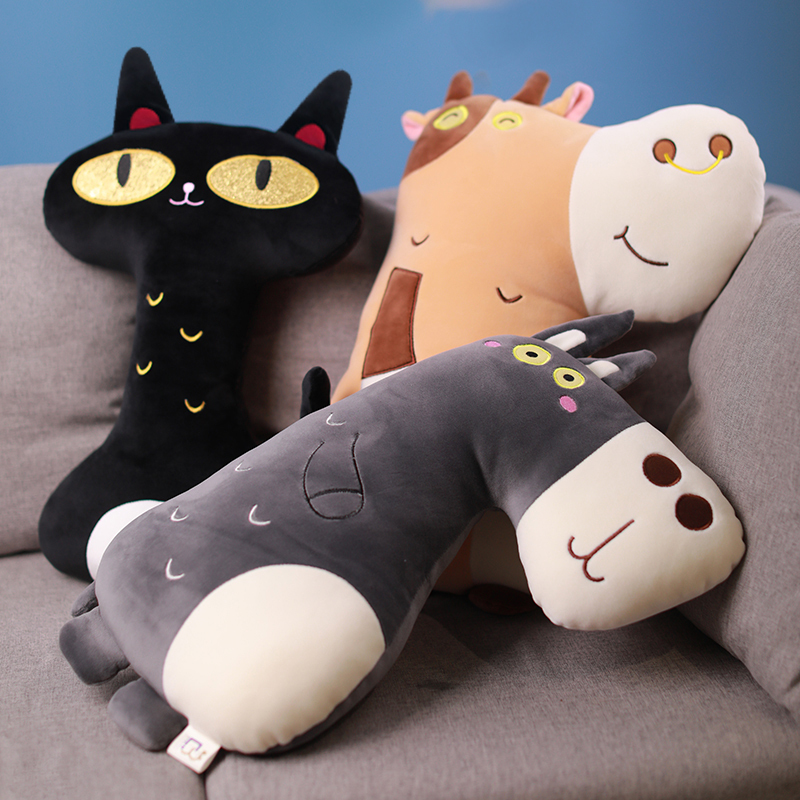 波巧毛绒可爱动物公仔抱枕羽绒棉驴猫奶牛45cm