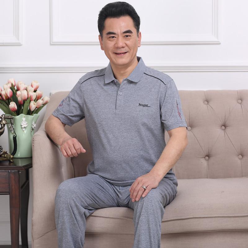 运动套装男夏短袖长裤纯棉夏季薄款中年男士休闲大码中老年运动服
