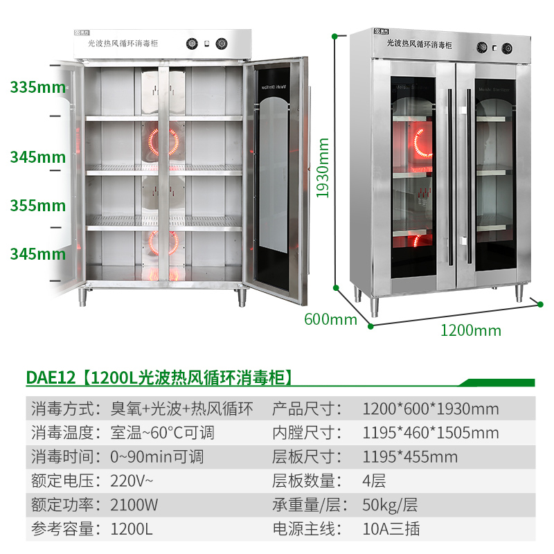 圣托(Shentop)1.2米热风循环消毒光波柜门 商用立式光波保洁柜 食堂厨房双开门消毒碗柜 DAE12高清大图