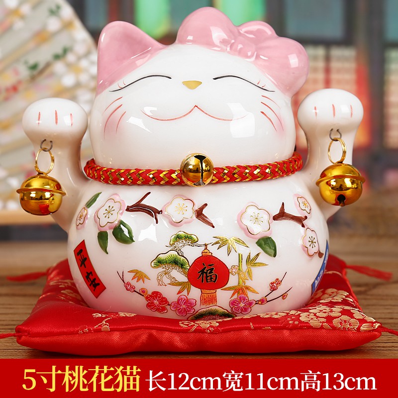 猫陶瓷存钱罐店铺开业创意礼品家居客厅日本发财猫陶瓷小摆件 三维工匠 5寸双喜鹊_471