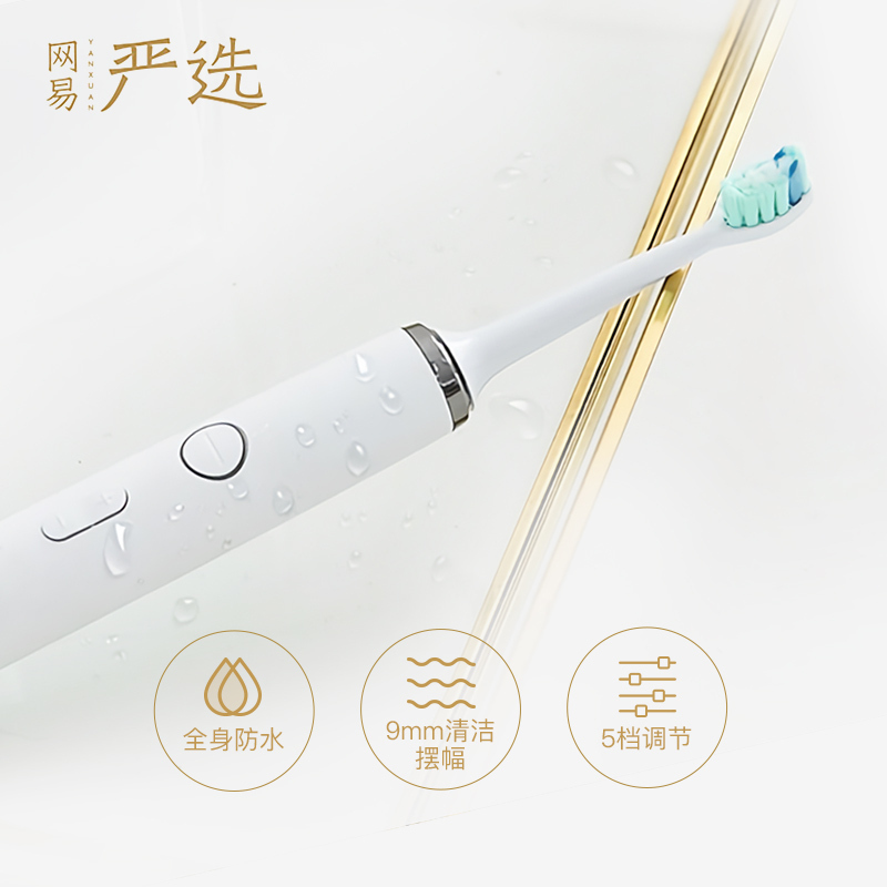 网易严选 全净皓齿变速式声波电动牙刷 4种模式 成人充电式声波震动牙刷 黑色刷头