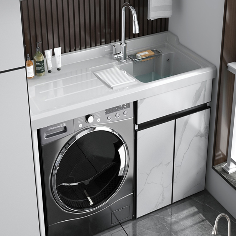 它墅太空铝阳台洗衣机柜带搓板洗手洗脸盆柜一体洗衣池伴侣洗衣柜组合