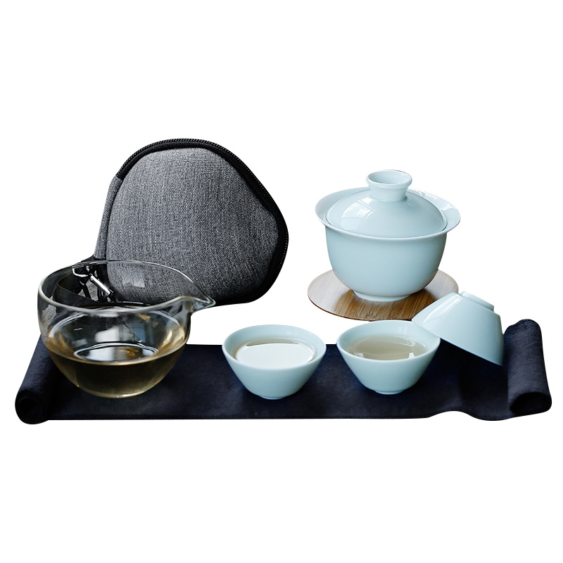 苏氏陶瓷 SUSHI CERAMICS 旅行功夫茶具套装山闻竹影青瓷快客杯子户外车载便携包陶瓷茶具