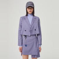 美特斯邦威格子小西装外套女2021新款春季时尚短箱型质感女士西服 诺丁紫色组 155/S