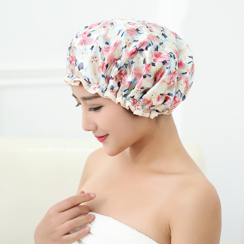 韩式双层加大加厚女士成人防水洗澡浴帽洗头做饭防污防油帽三维工匠桔