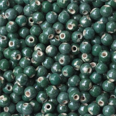 10mm深绿[特价处理] 100颗 手工串珠散珠diy材料大孔景德镇陶瓷珠子豆青果绿串2号花杆编篮子