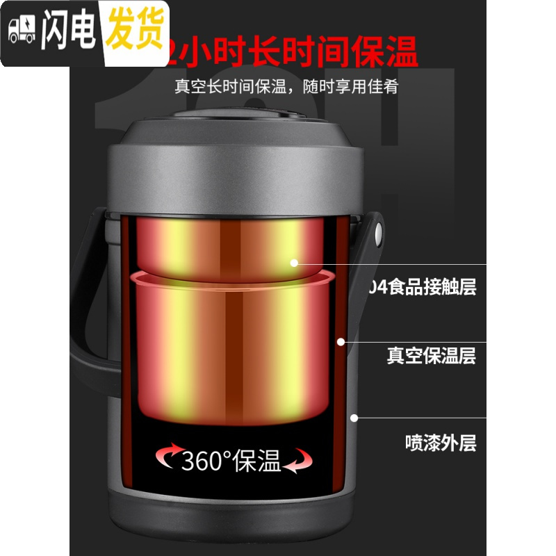 三维工匠上班族1人带饭304不锈钢保温饭盒桶便携真空三层超长12小时餐盒装 1.6不锈钢色[送餐具]