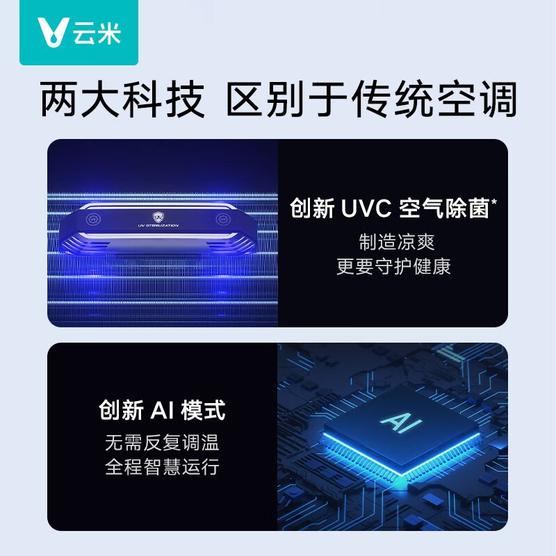 云米空调智能变频冷暖1.5匹壁挂式节能家用UVC紫外除菌99.9% 新一级能效AI智能睡眠模式空调Smart2
