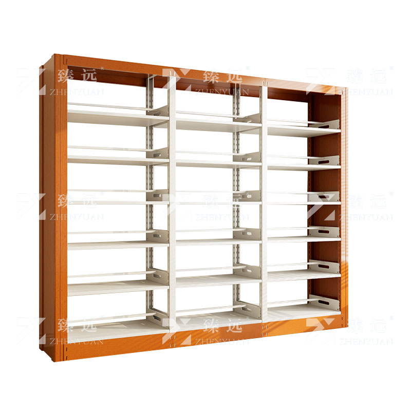 臻远 ZY4072633 钢制书架黄色转印图书馆书架资料架 双面6层一列三组 2800*450*2000