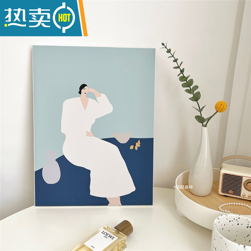敬平ins风北欧风装饰画 复古抽象线条挂画桌面相框画摆件挂画拍摄背景装饰画 北欧人物 30*402厘米厚松木内框加黑边独立