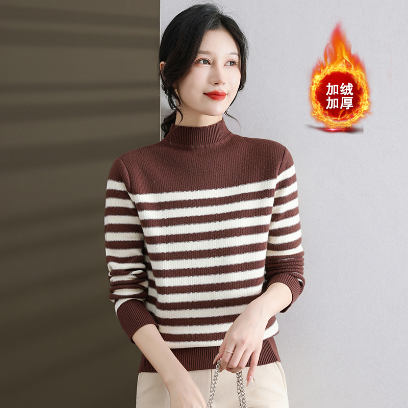 羊绒衫女半高领毛衣短款套头宽松加大码韩版加厚羊毛打底衫毛衣女春秋新款字母加厚一体加绒中年妈妈针织保暖打底衫高清大图