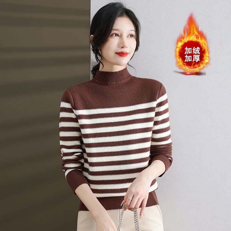 羊绒衫女半高领毛衣短款套头宽松加大码韩版加厚羊毛打底衫毛衣女春秋新款字母加厚一体加绒中年妈妈针织保暖打底衫图片