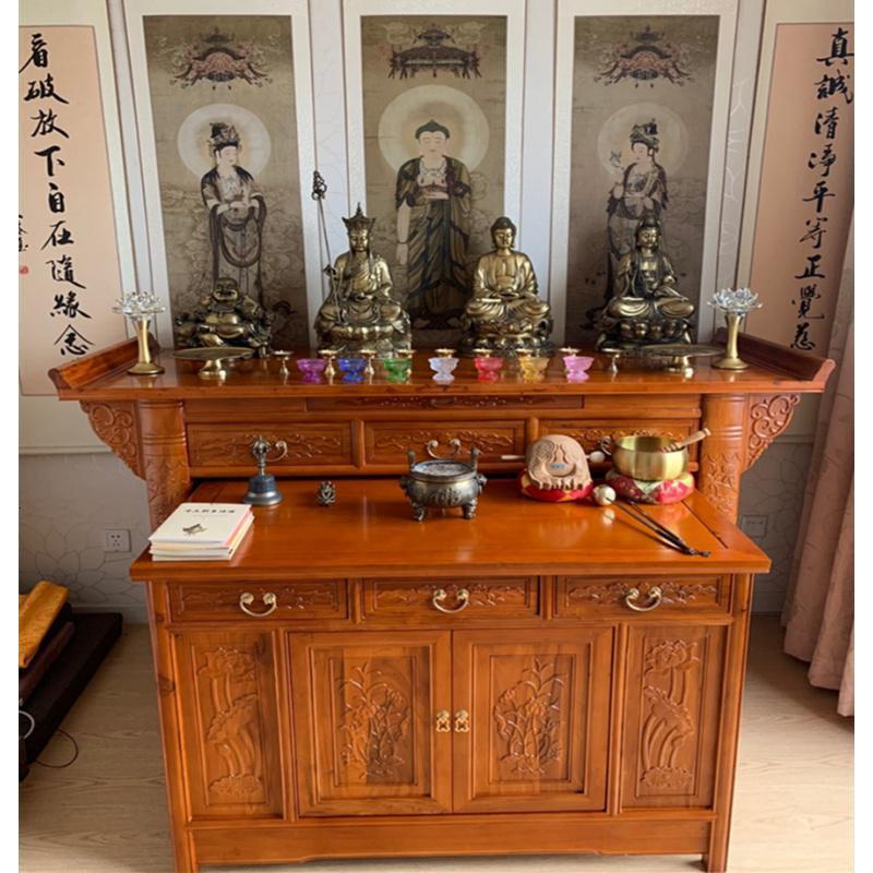 森美人供桌榆木实木供台套柜套桌龛佛柜香案神台佛桌贡台佛桌神台 155*60*108实木莲花腿子雕刻