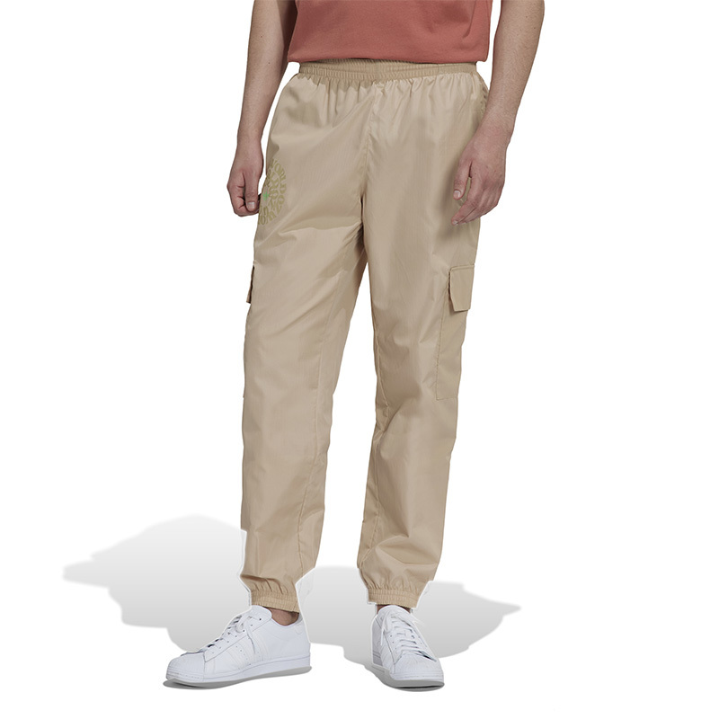adidas originals 纯色印花Logo侧袋松紧运动长裤 男款 卡其色 HL9251