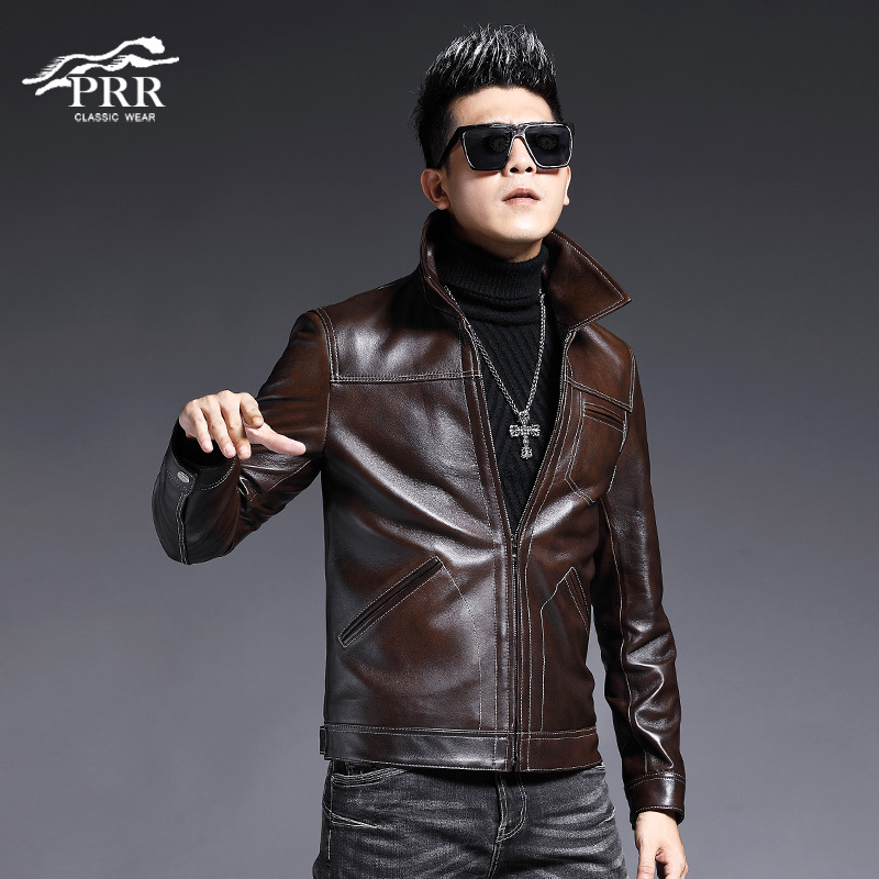 海宁皮衣男真皮修身帅气皮夹克休闲男装皮衣绵羊皮外套机车服潮牌