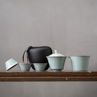 苏氏陶瓷(SUSHI CERAMICS)旅行茶具汝窑开片可养冰花釉便捷茶具