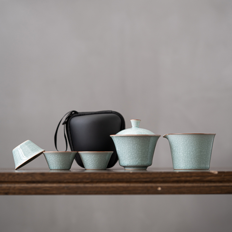 苏氏陶瓷(SUSHI CERAMICS)旅行茶具汝窑开片可养冰花釉便捷茶具