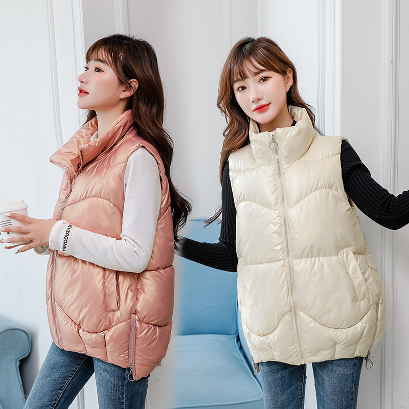 棉服背心女 秋冬季新品大码女马甲时尚拉链款宽松韩版马夹女高清大图