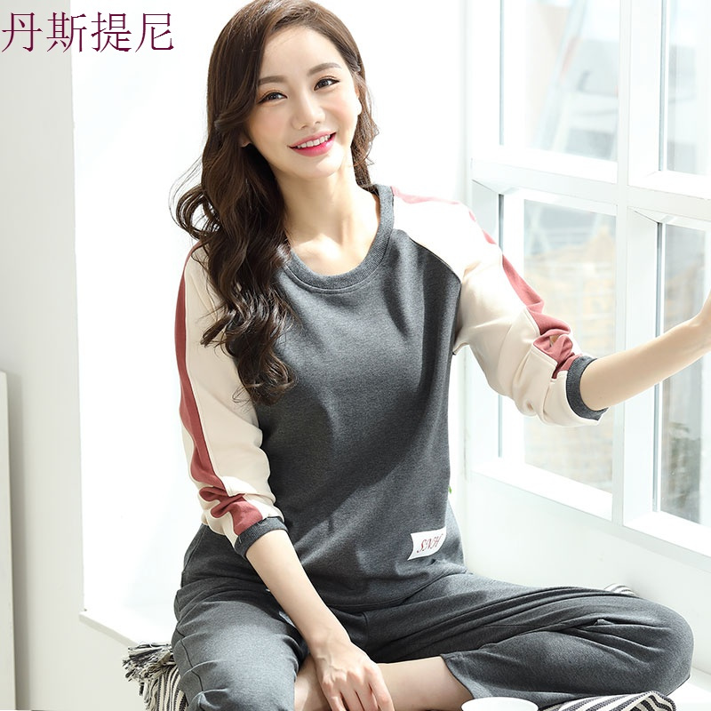 春秋睡衣女秋纯棉长袖时尚休闲可外穿韩版全棉秋天宽松家居服套装