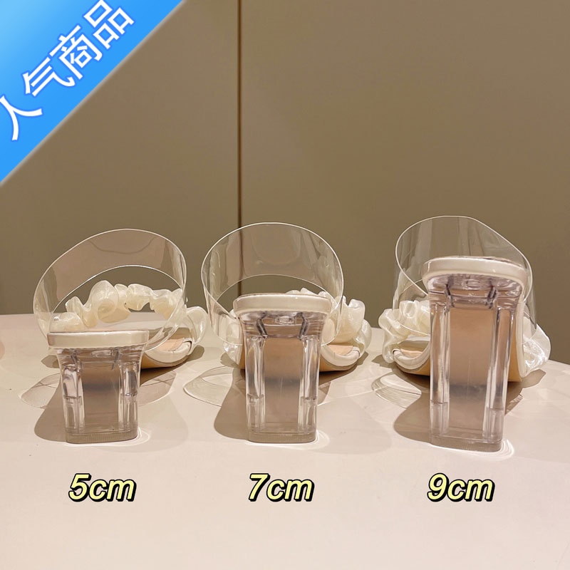 SUNTEK凉拖女外穿夏季新款2023年水晶透明粗跟法式凉鞋拖鞋夏天新鞋凉N高清大图