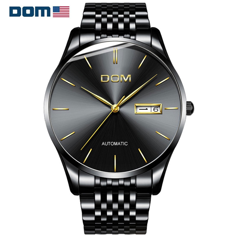 美国dom多姆品牌正品轻薄男士手表男时尚商务经典大气钢带系列双历